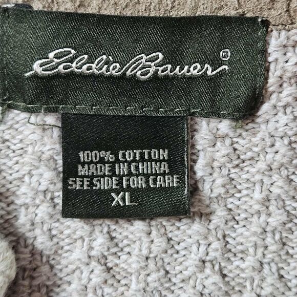 Vintage Eddie Bauer Mens XL Chunky Ribbed Knit Henley Sweater Oatmeal Brown - Picture 3 of 11